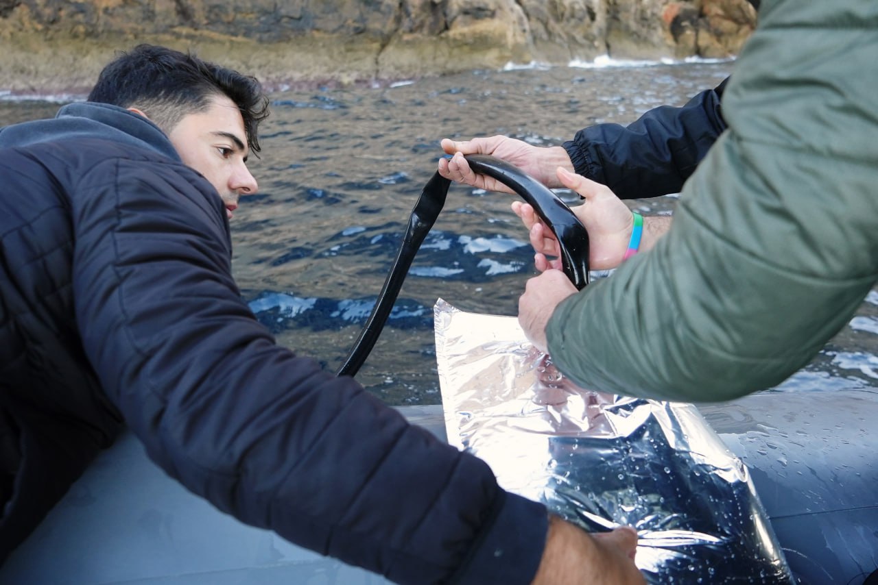 Agafant mostres d’aigua per analitzar traces d’ADN del vell marí.